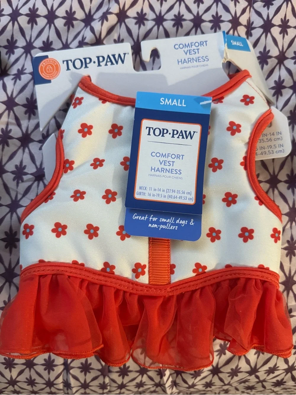 Top Paw Floral Comfort Vest Dog Harness Size Small – Red & White NWT